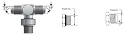 Male JIC 37° Flare on Run to Male O-Ring Boss - Tee, Male O-Ring Boss to Male JIC 37° Flare to Male JIC 37° Flare - Tee